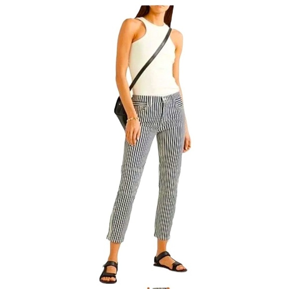 Current/Elliot Cropped Lexton Navy Striped Jeans - Picture 1 of 13